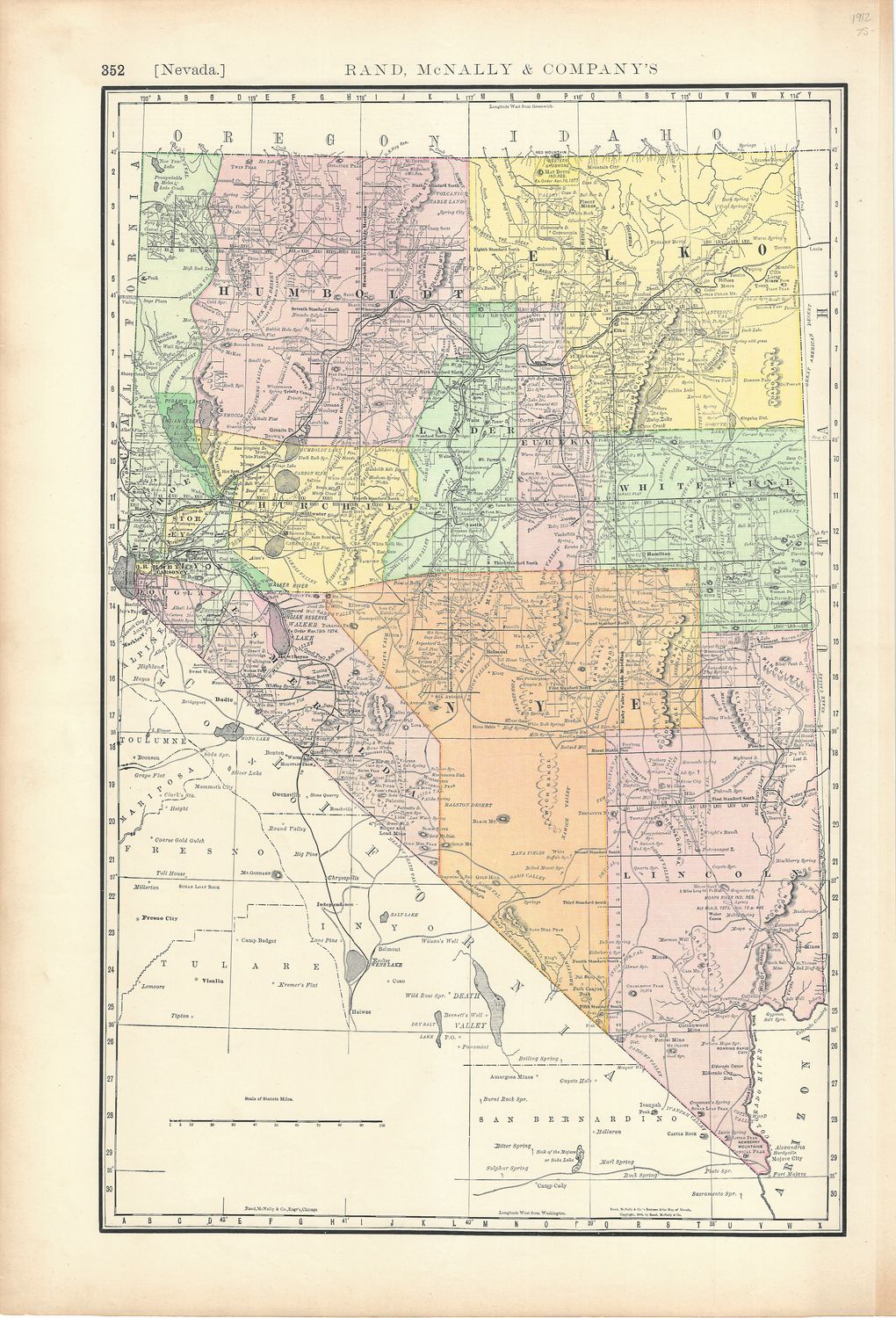 1912 Railroad Map of Nevada by Rand McNally