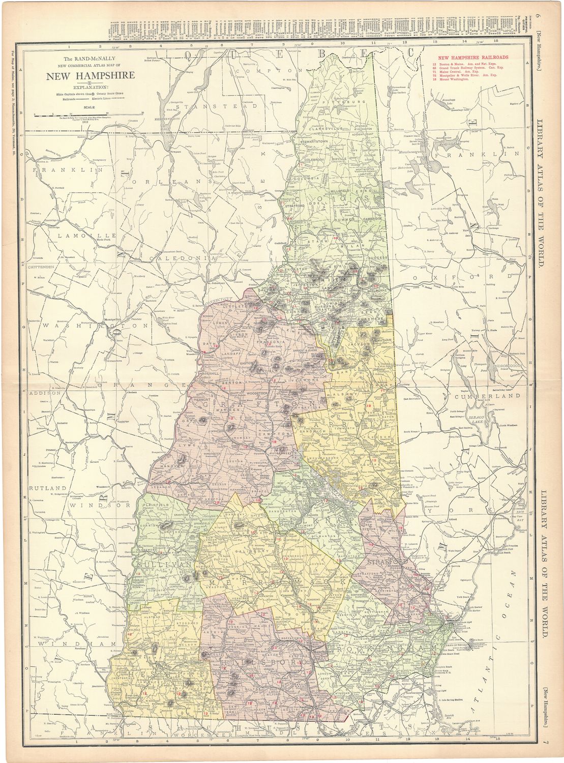 1912 Railroad Map of New Hampshire by Rand McNally 