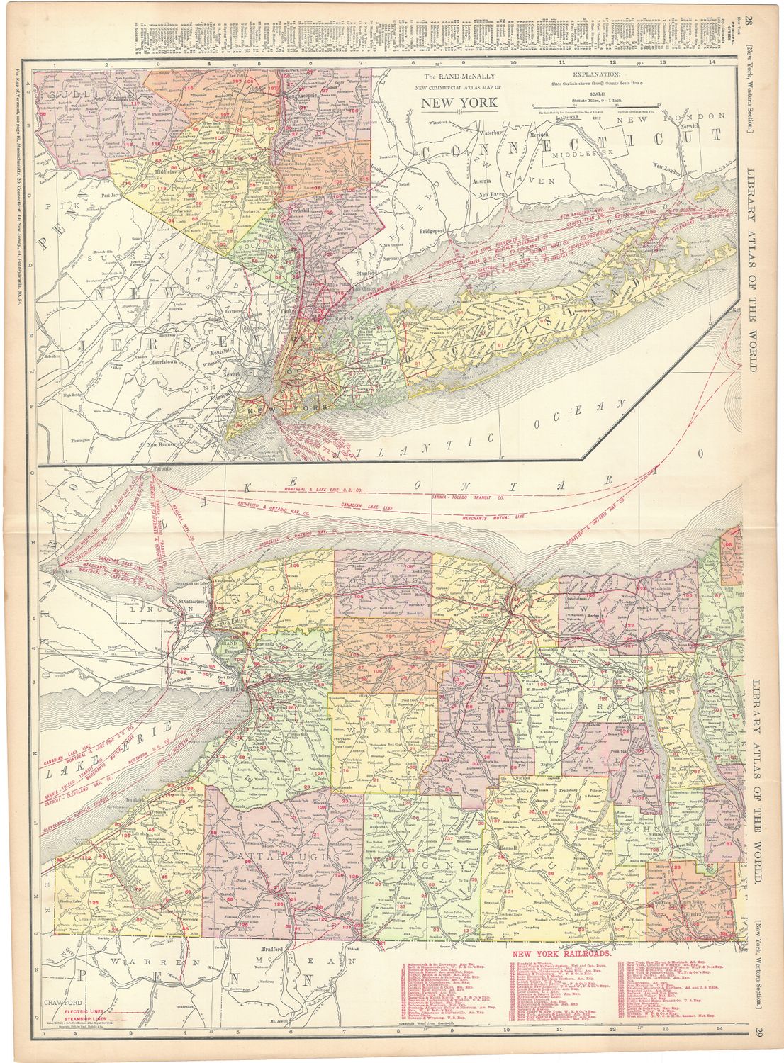1912 Railroad Map of New York (Western) by R McNally