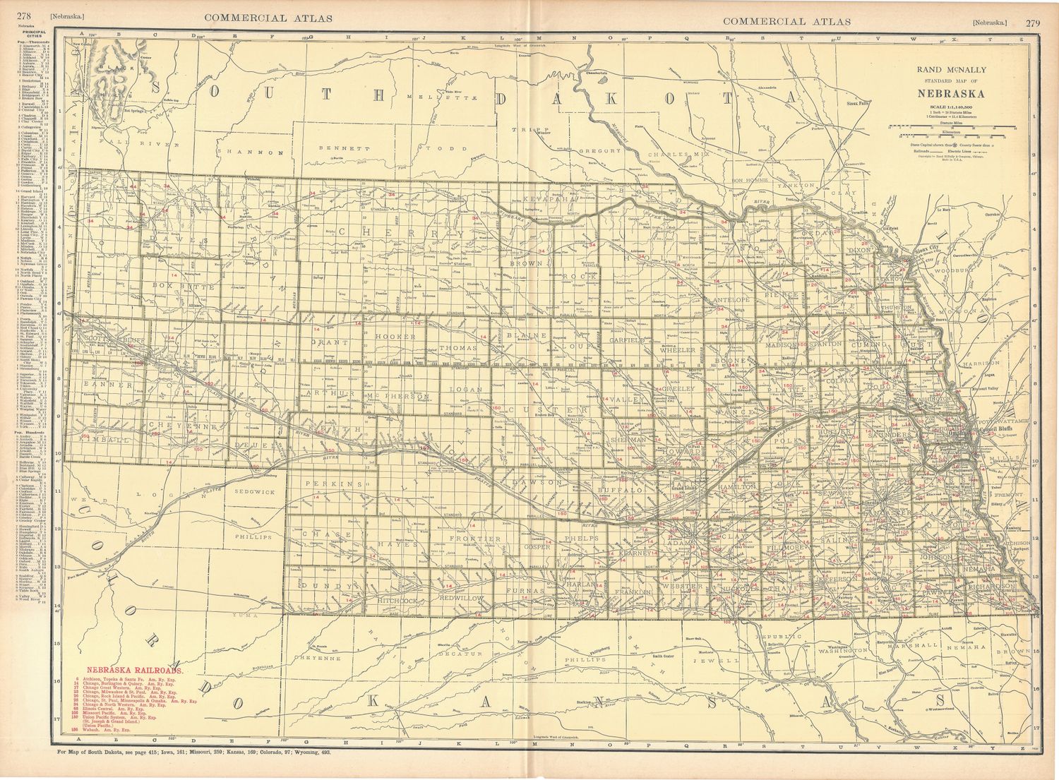 1924 Railroad Map of Nebraska by Rand McNally