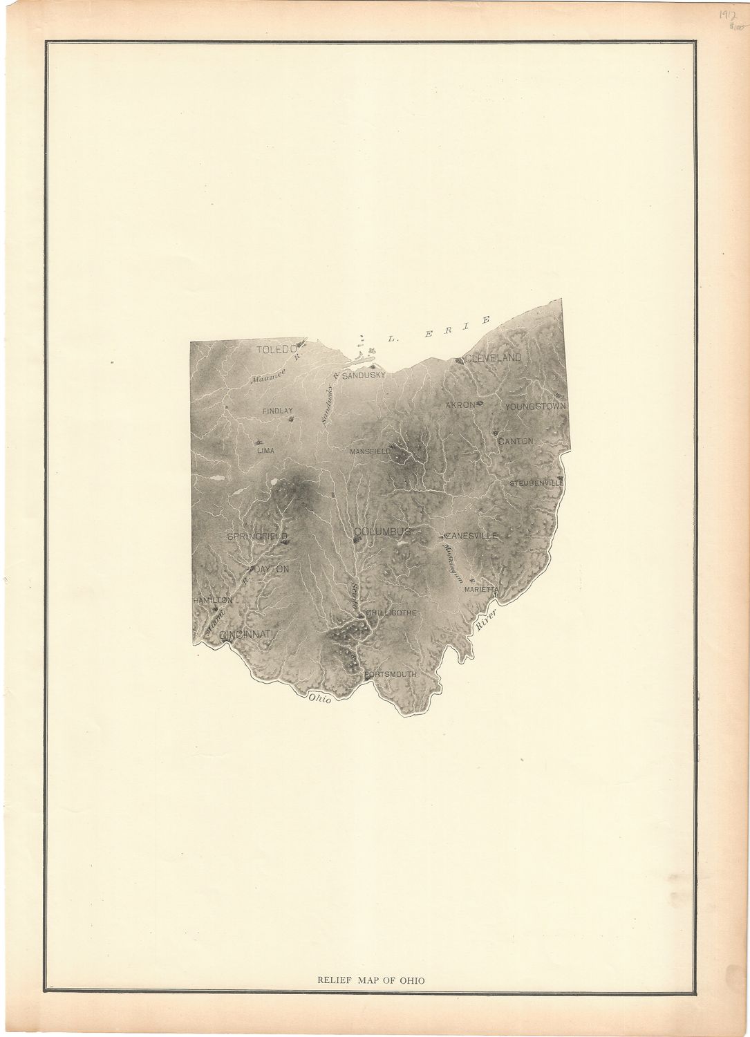 1912 Relief Map of Ohio by Rand McNally