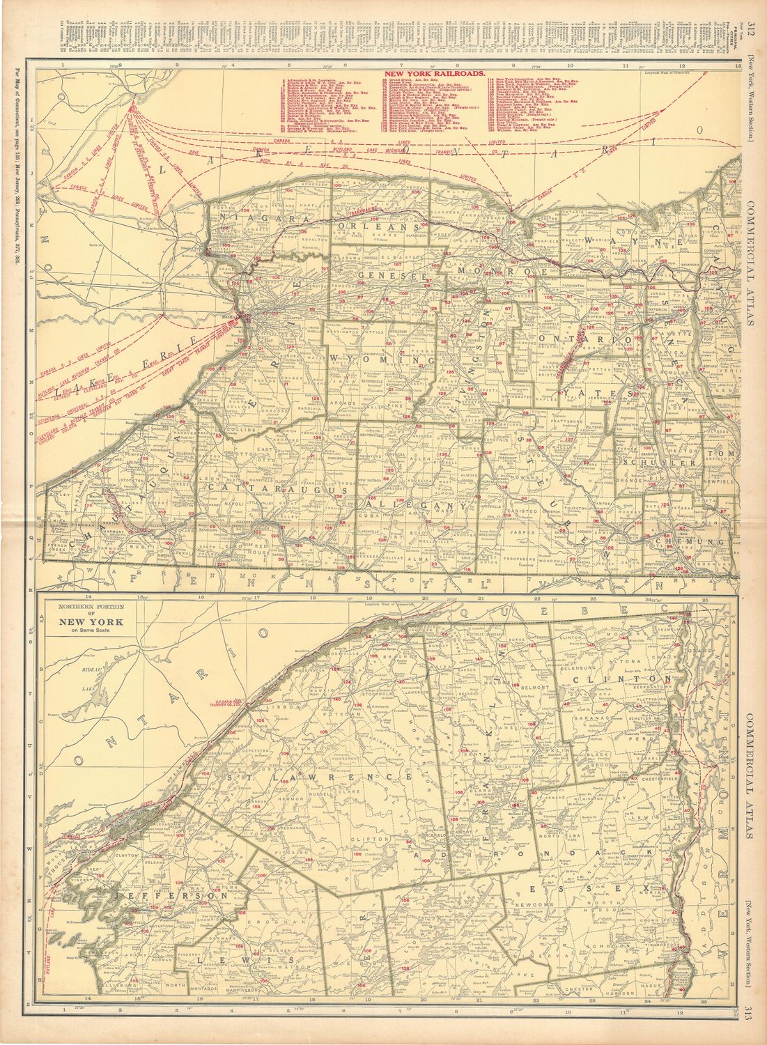 1924 Railroad  Map of New York (Western) by Rand McNally