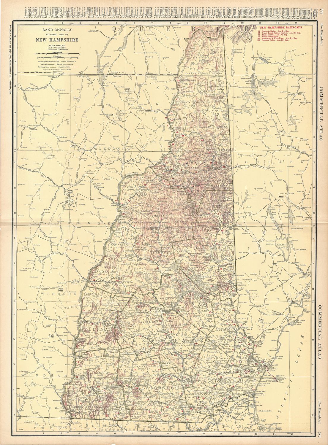 1924 Railroad Map of New Hampshire by Rand McNally