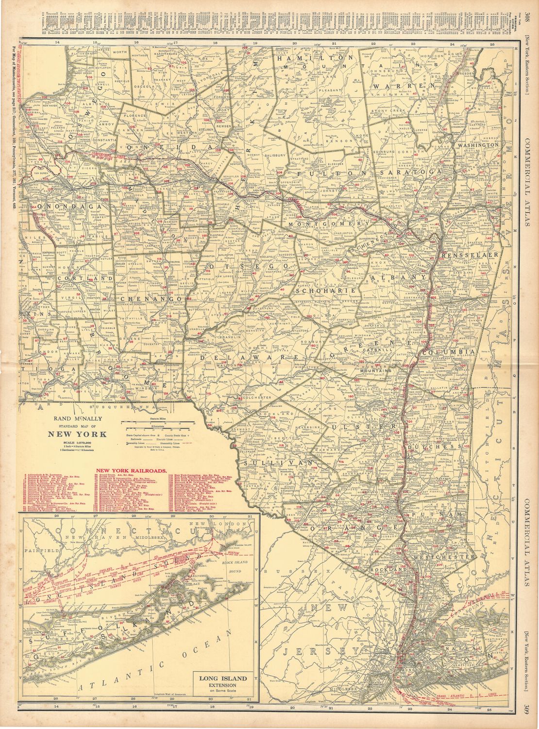 1924 Railroad Map of New York (Eastern) by Rand McNally