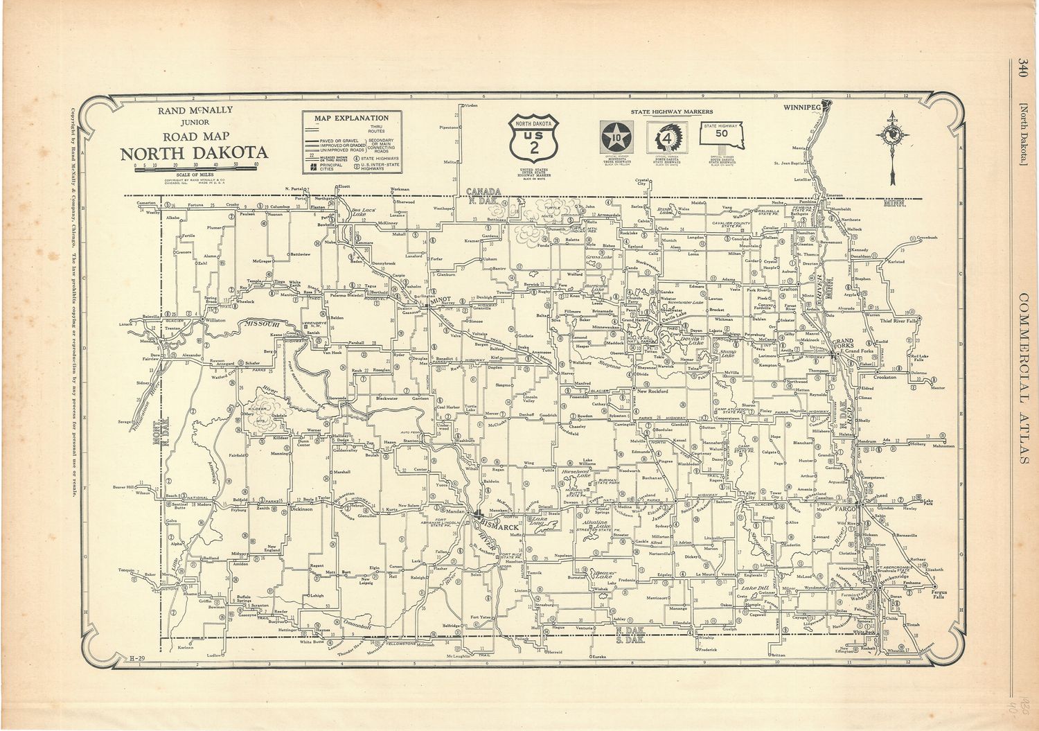 1924 Rand McNally Road and Mileage Map of North Dakota