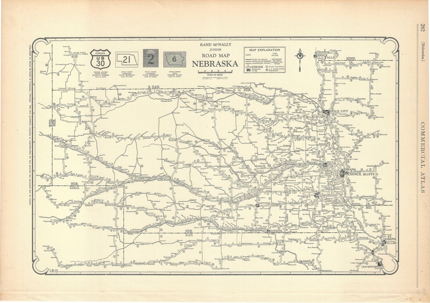 1924 Rand McNally Road and Mileage Map of Nebraska
