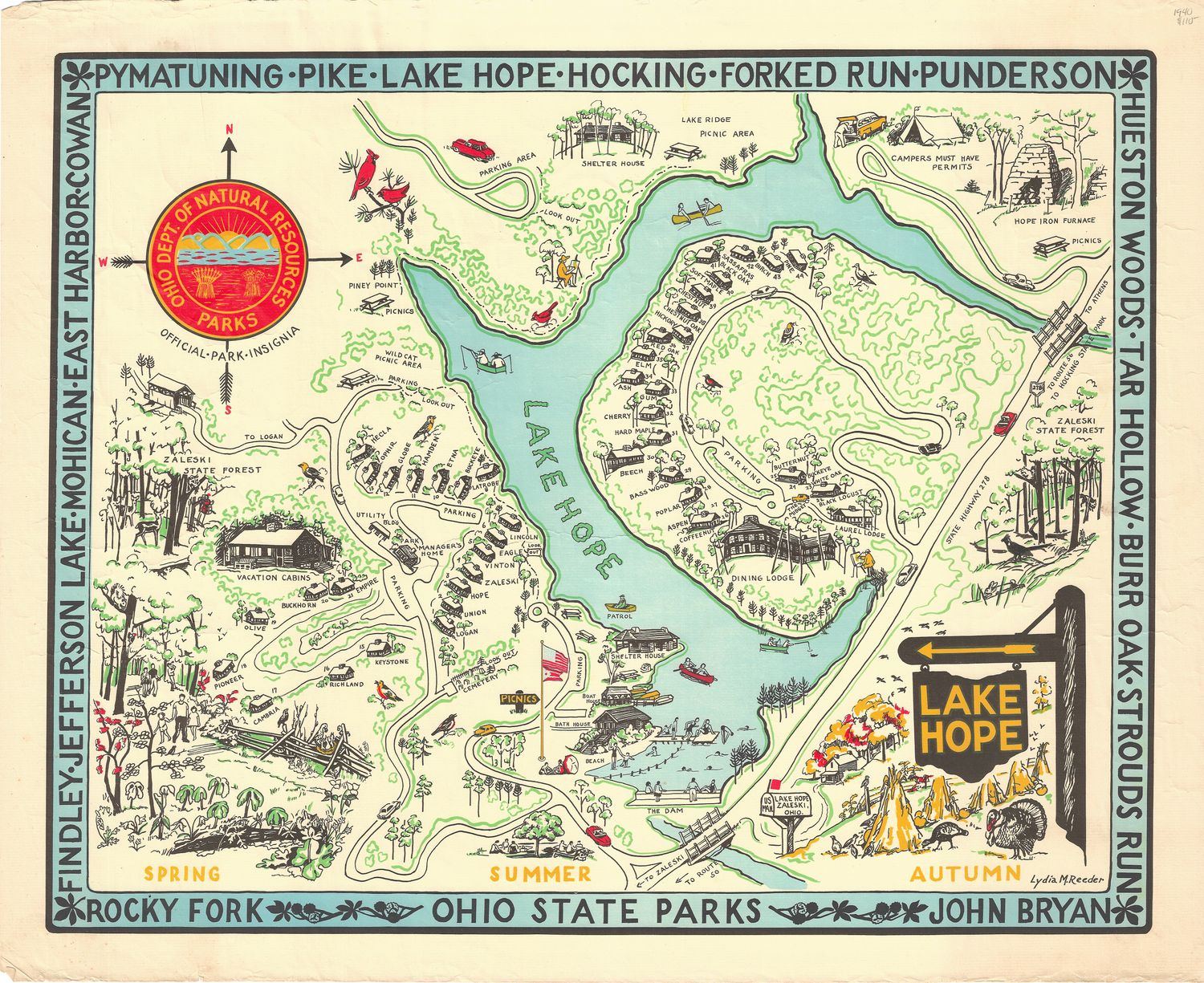 1940 Illustrated Map of Lake Hope,  Ohio State Park