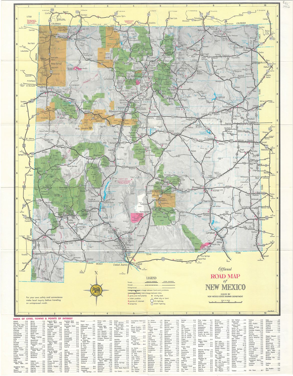 1956 Road Map of New Mexico by the State Highway Dept.