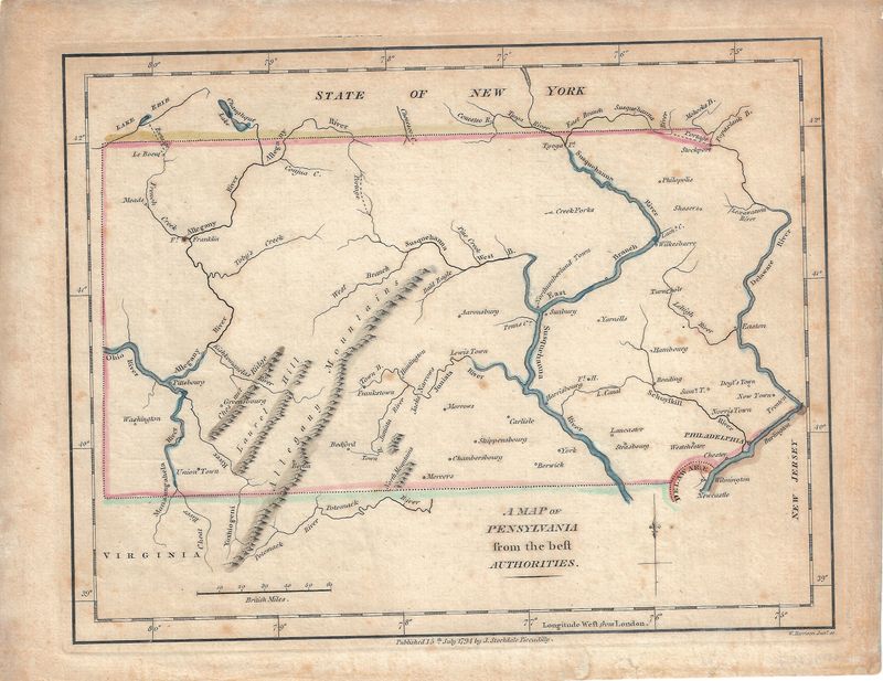 1794 Map of Pennsylvania from the Best Authorities , by Stockdale