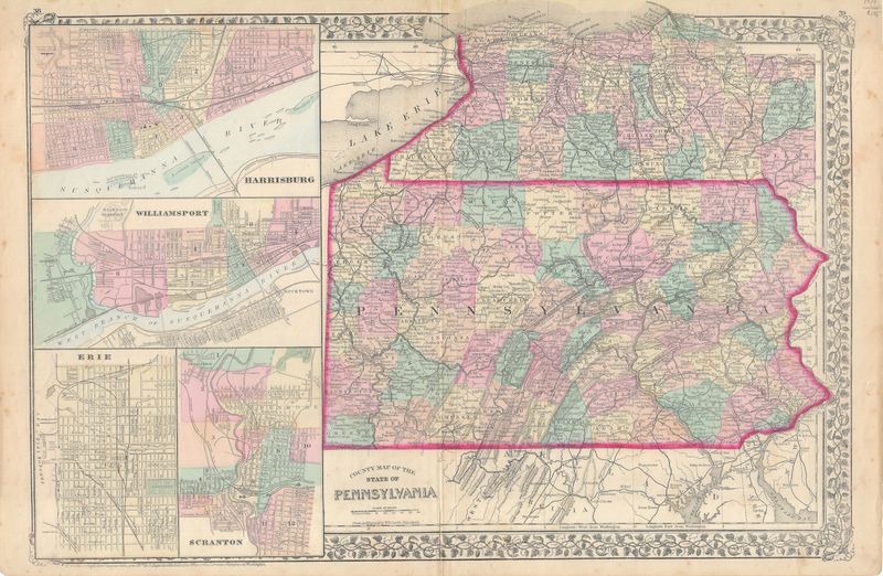 1877 County Map of Pennsylvania by S. Augustus Mitchell