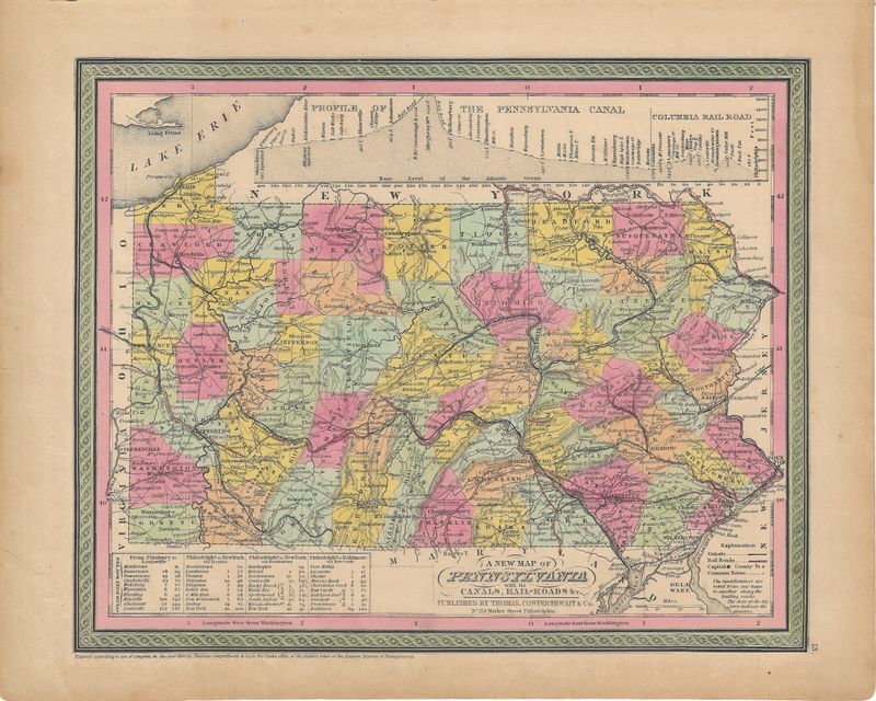 1850 Cowperthwaite Map of Pennsylvania by DeSilver-Mitchell