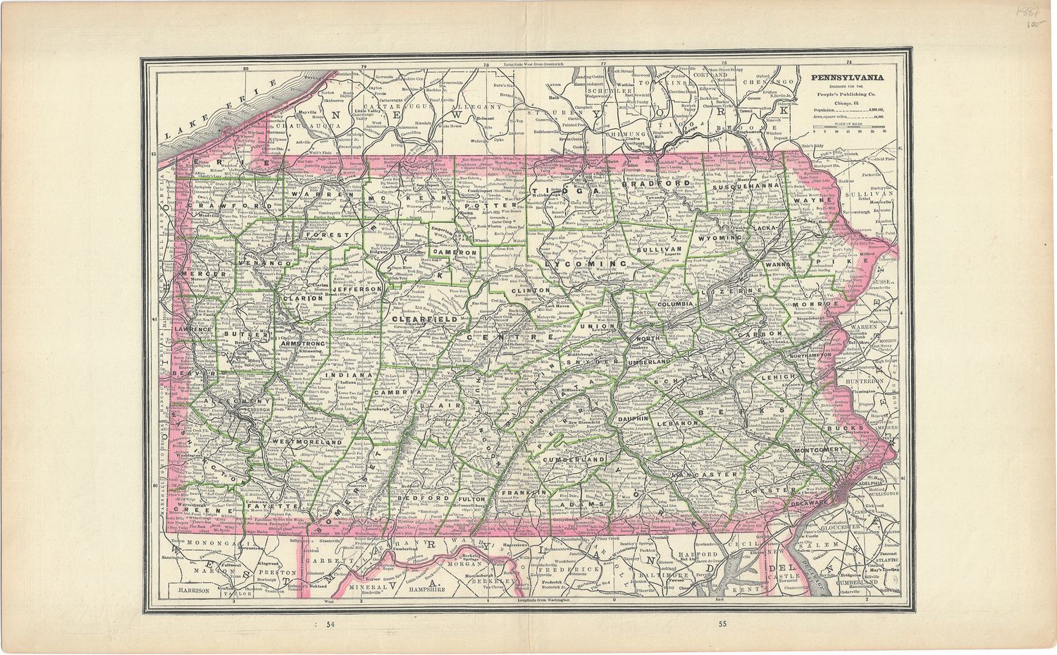 1887 Map of Pennsylvania by People's Publishing Co.