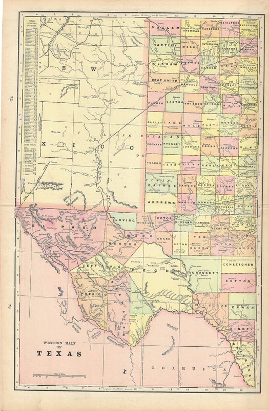 1890 Map of West Texas by George Cram