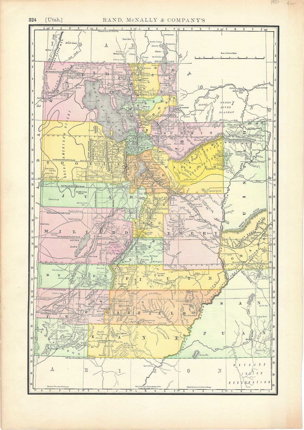 1892 Map of Utah by Rand McNally