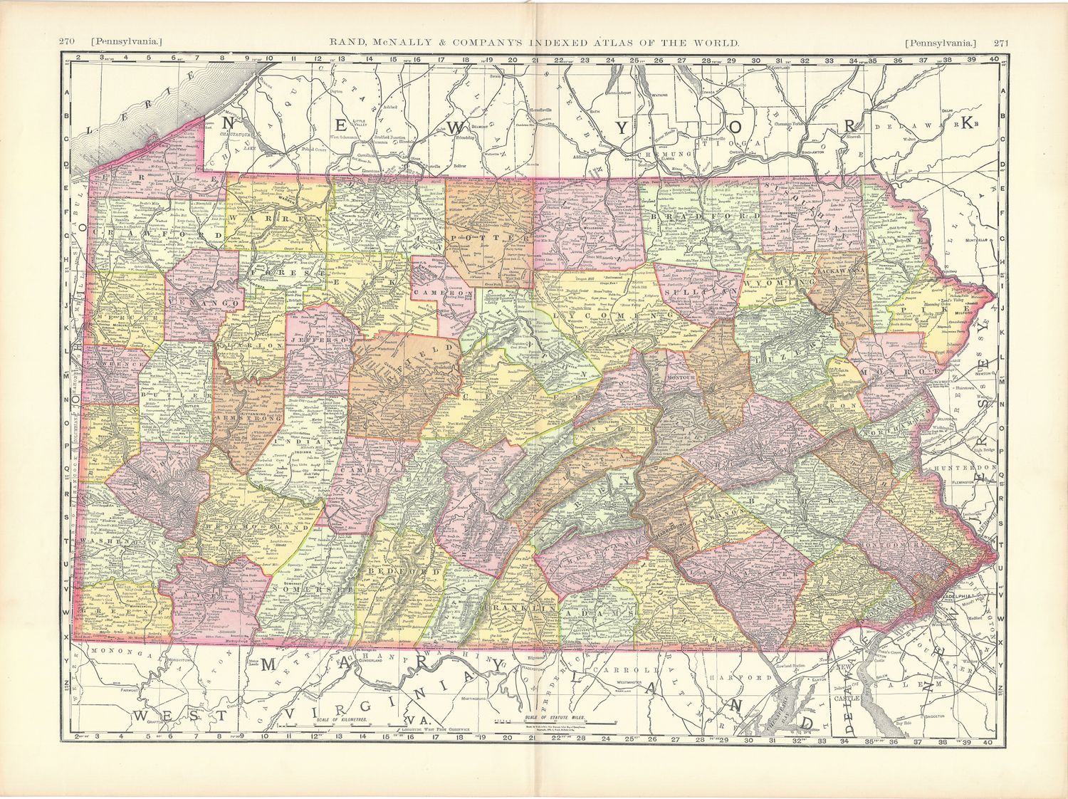 1895 Railroad Map of Pennsylvania by Rand McNally
