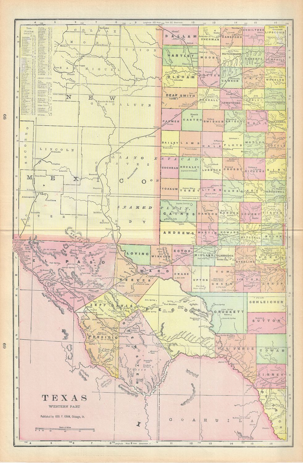 1901 Map of Texas : Western &amp; Eastern pair by George Cram