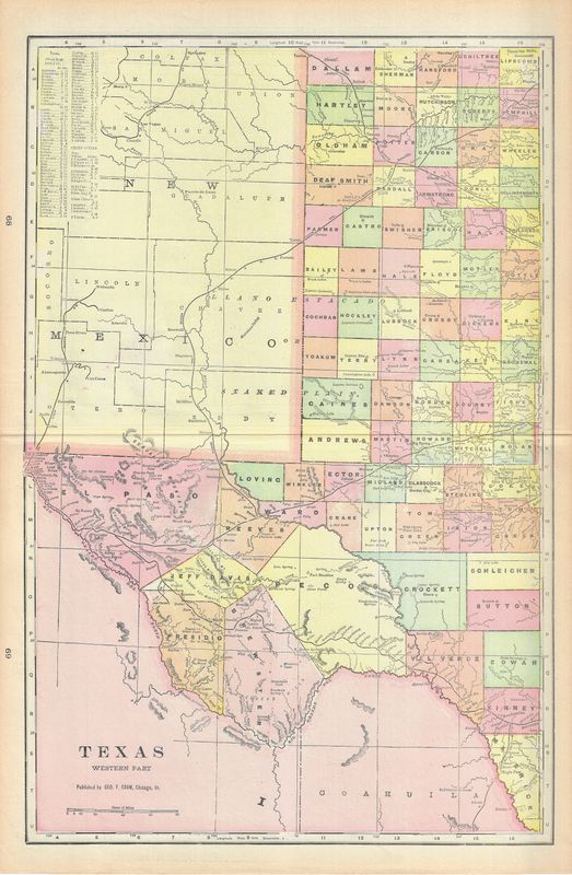 1901 Map of Texas : Western &amp; Eastern pair by George Cram
