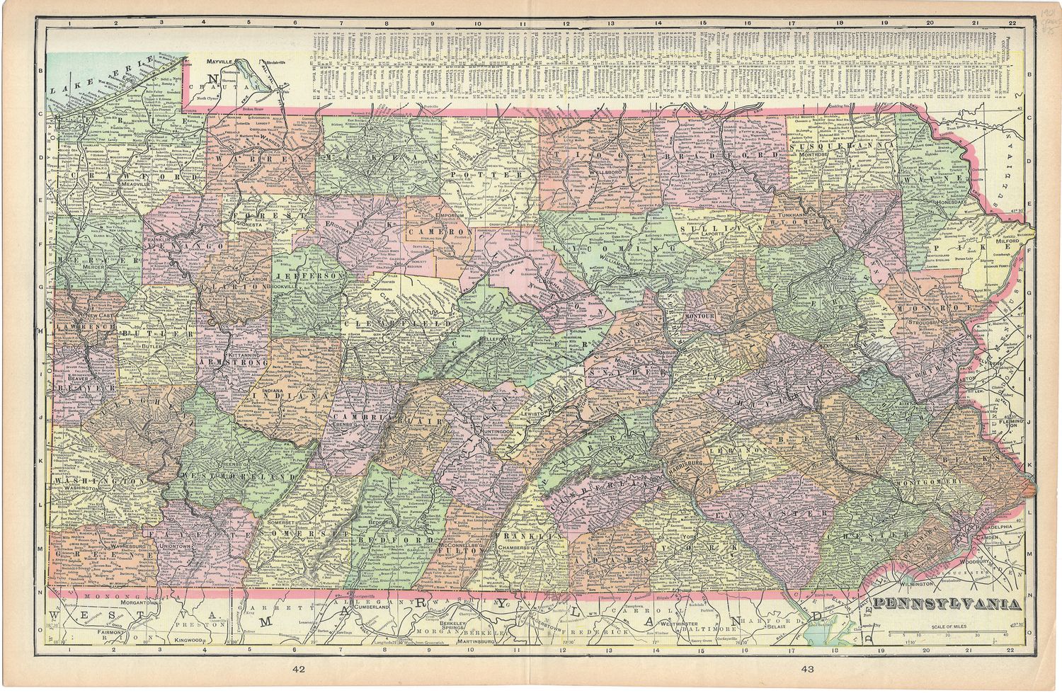 1901 Cram's Indexed Map of Pennsylvania