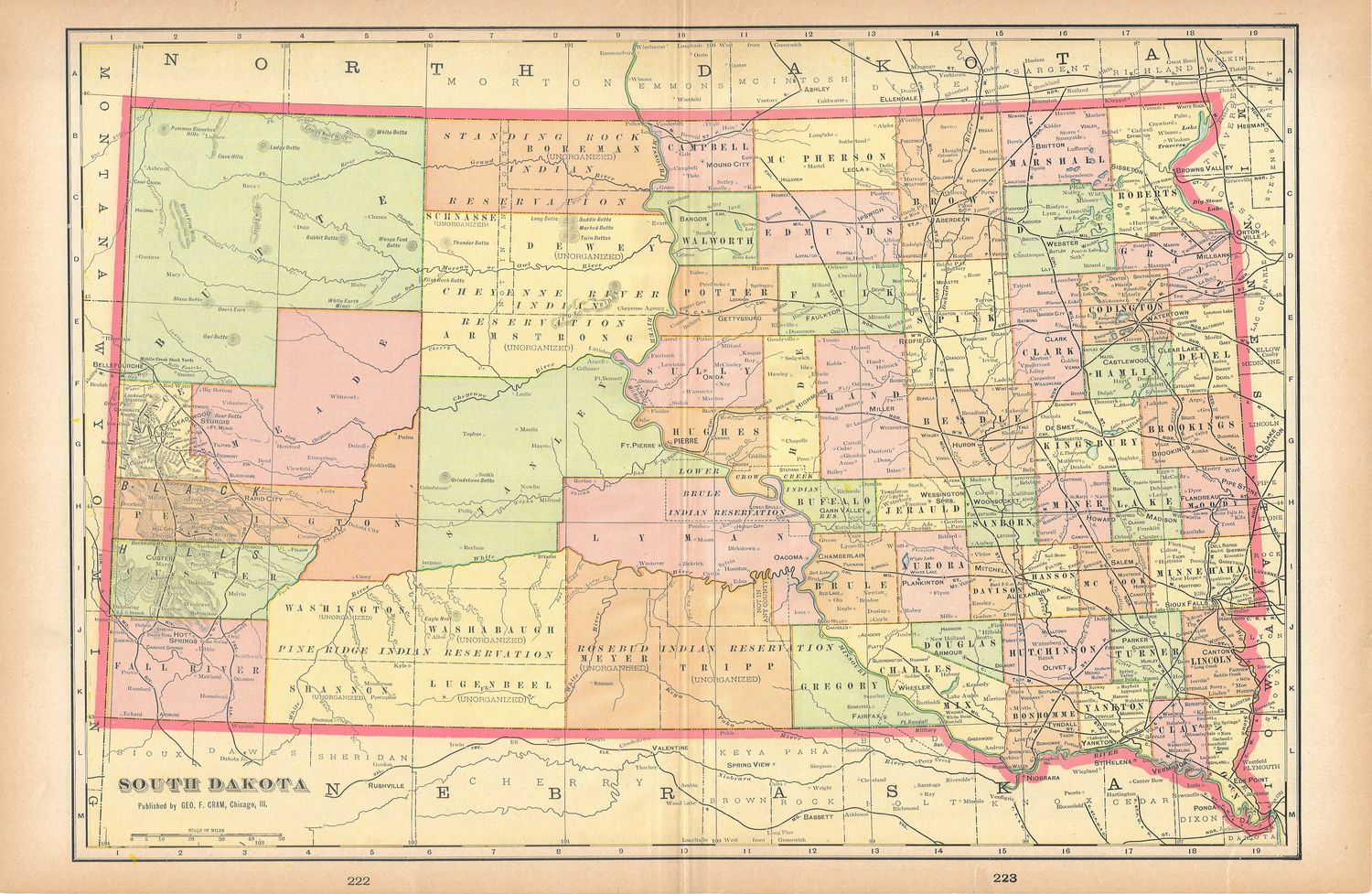 1901 Map of South Dakota by George Cram.