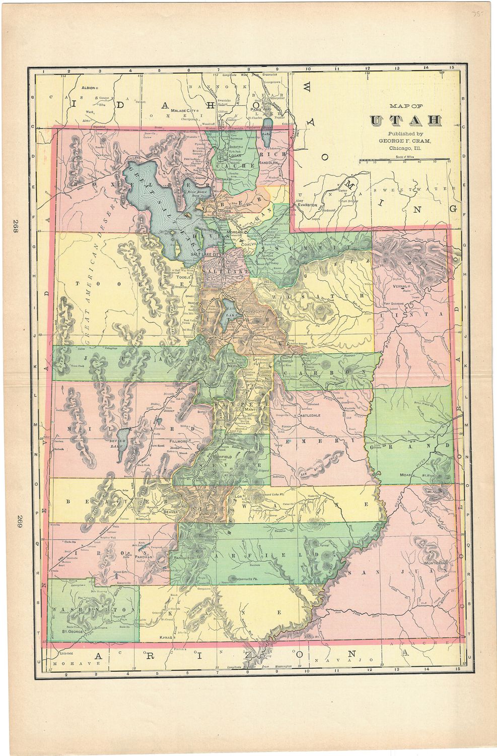 1901 Map of Utah by George Cram