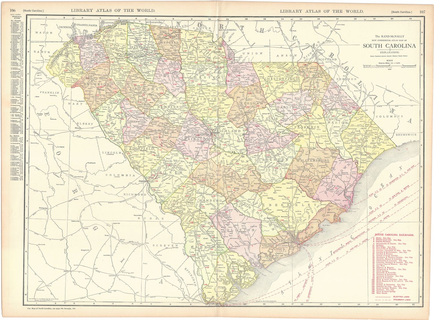 1912 Railroad Map of South Carolina by Rand McNally