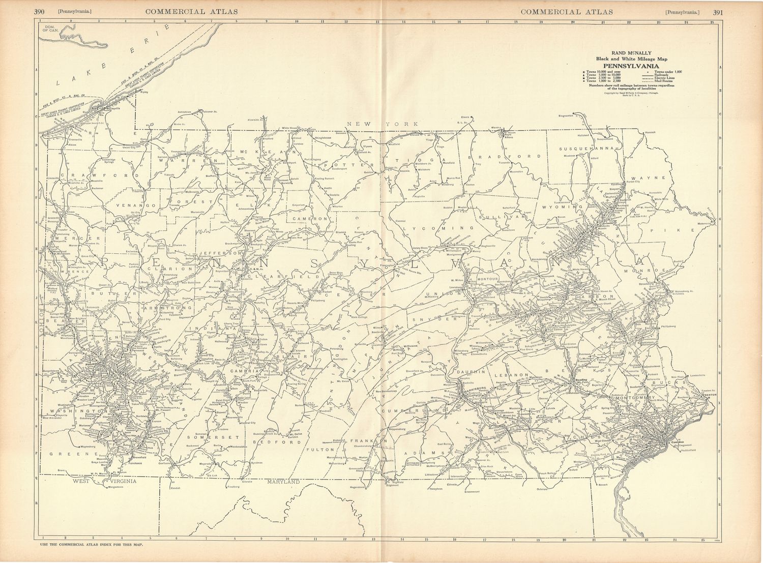 1924 Mileage Map of Pennsylvania by Rand McNally