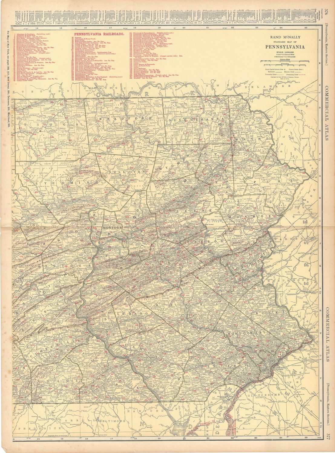 1924 Railroad Map of Pennsylvania (Eastern) by Rand McNally