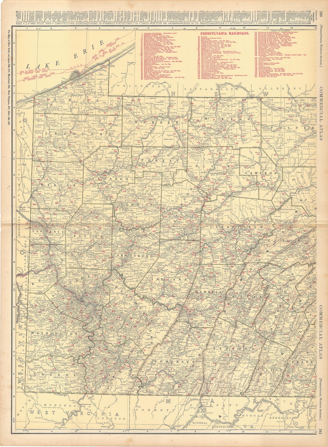 1924 Railroad Map of Pennsylvania (Western) by Rand McNally