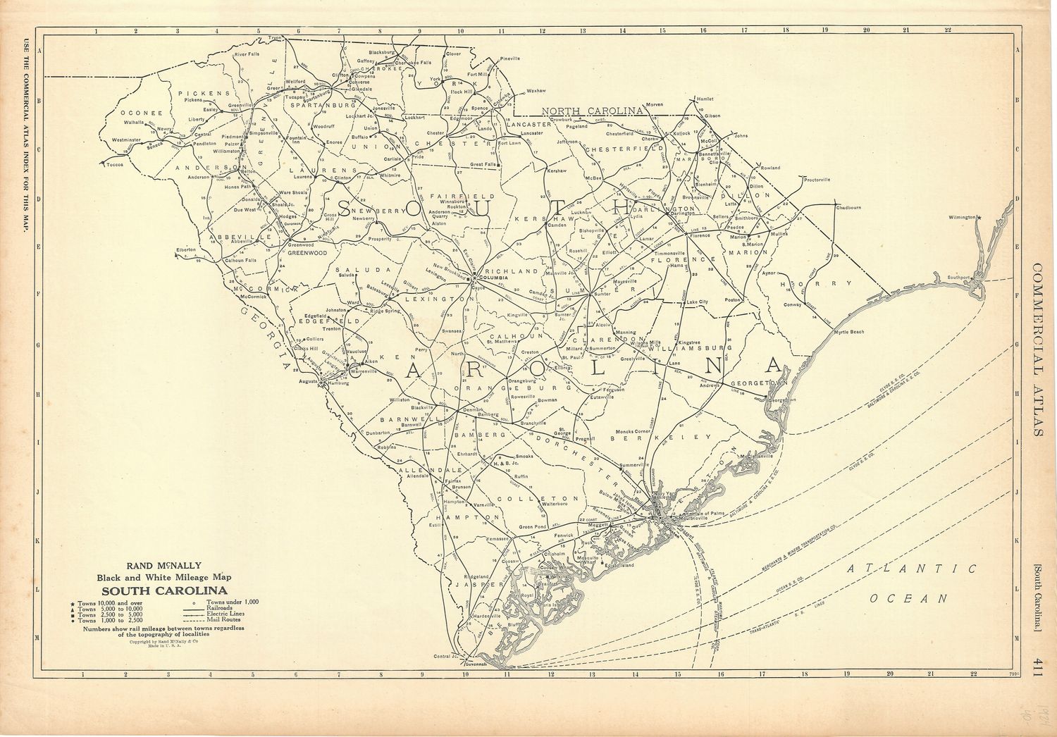 1924 Rand McNally Mileage and Route Map of South Carolina