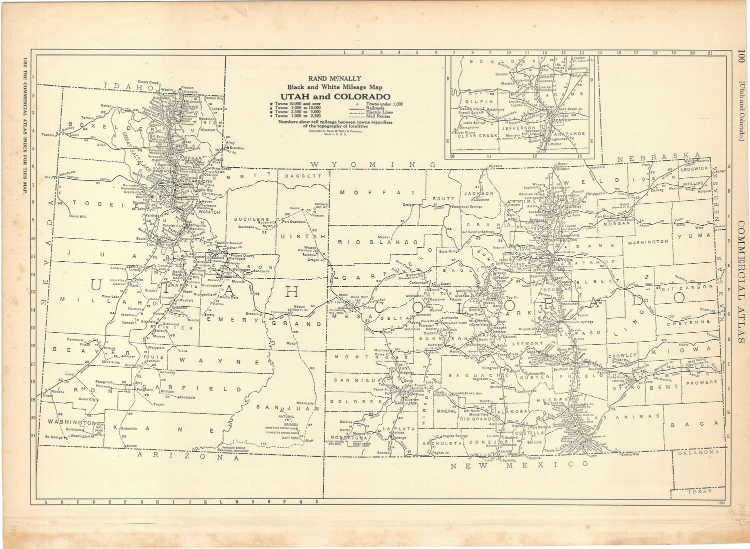 1924 Rand McNally Mileage and Route Map of Utah &amp; Colorado