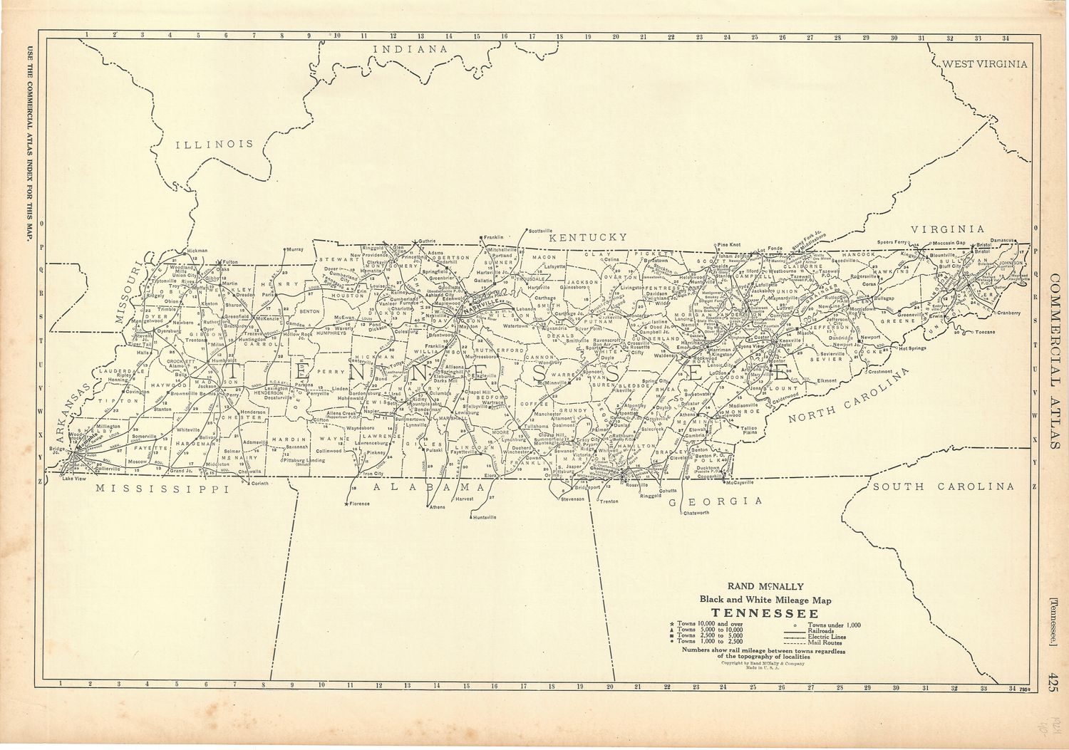 1924 Rand McNally Mileage and Route Map of Tennessee