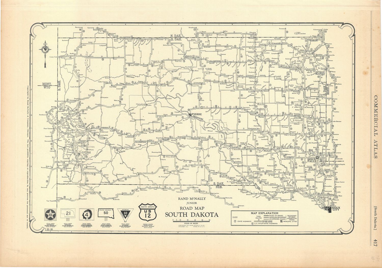 1924 Rand McNally Road Map of South Dakota