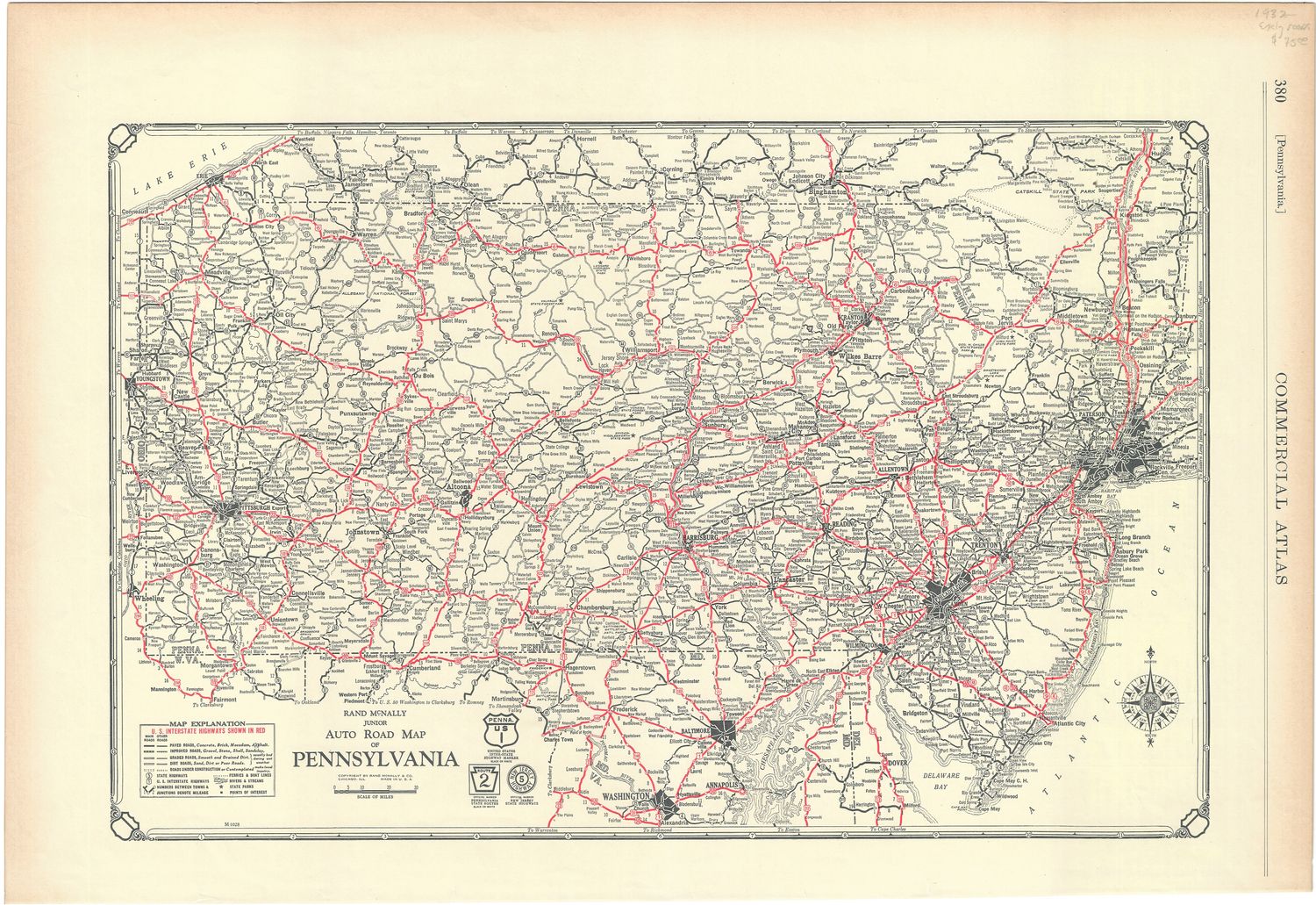 1932 Auto Road Map of Pennsylvania by Rand McNally 