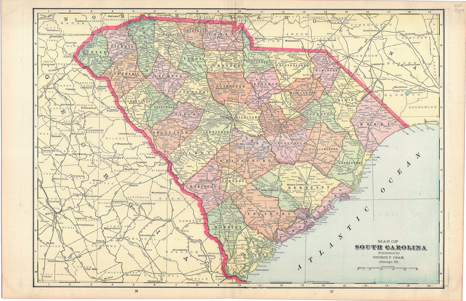 1900 Map of South Carolina by George Cram