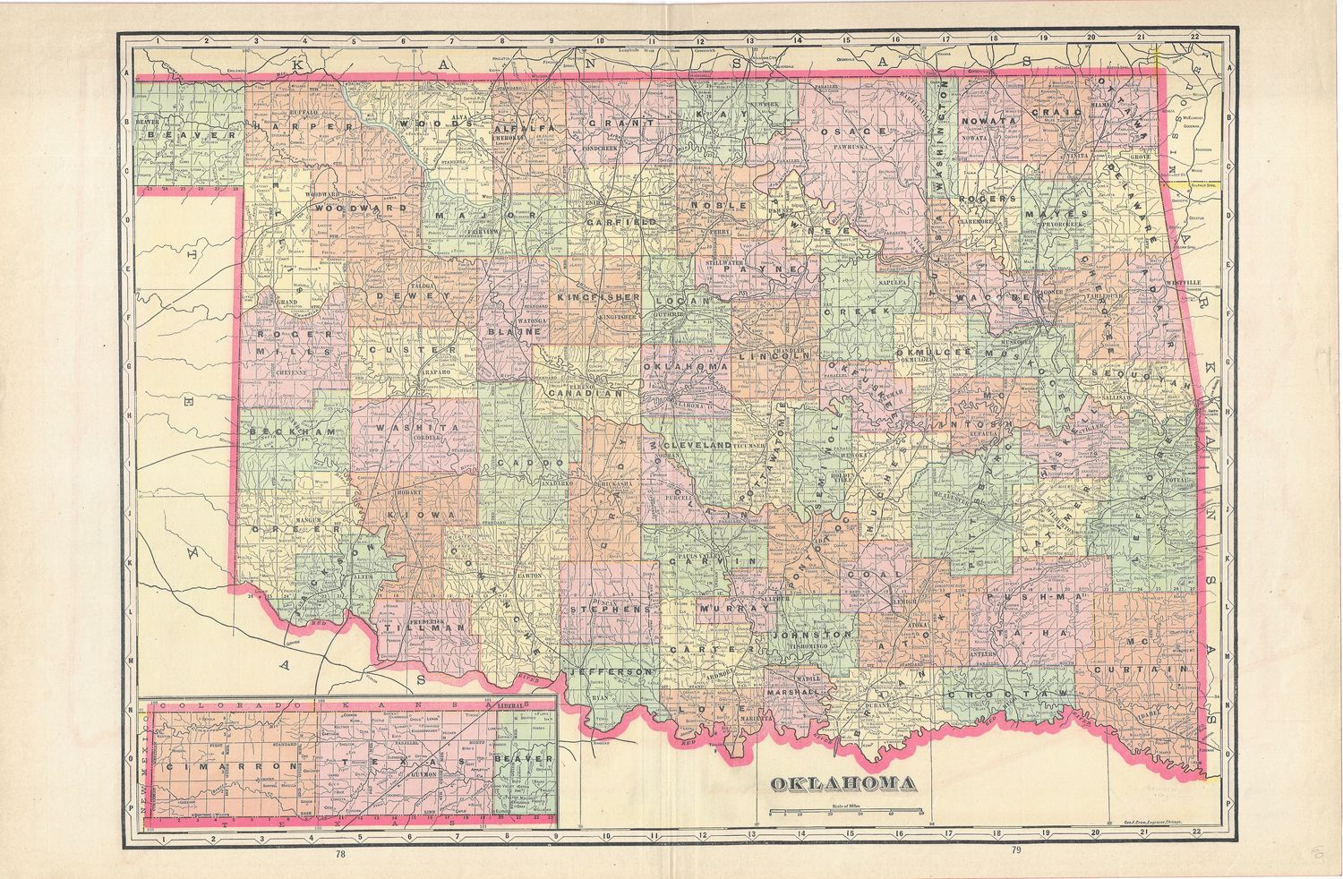 1900 Map of Oklahoma by The Atlas Publishing Company