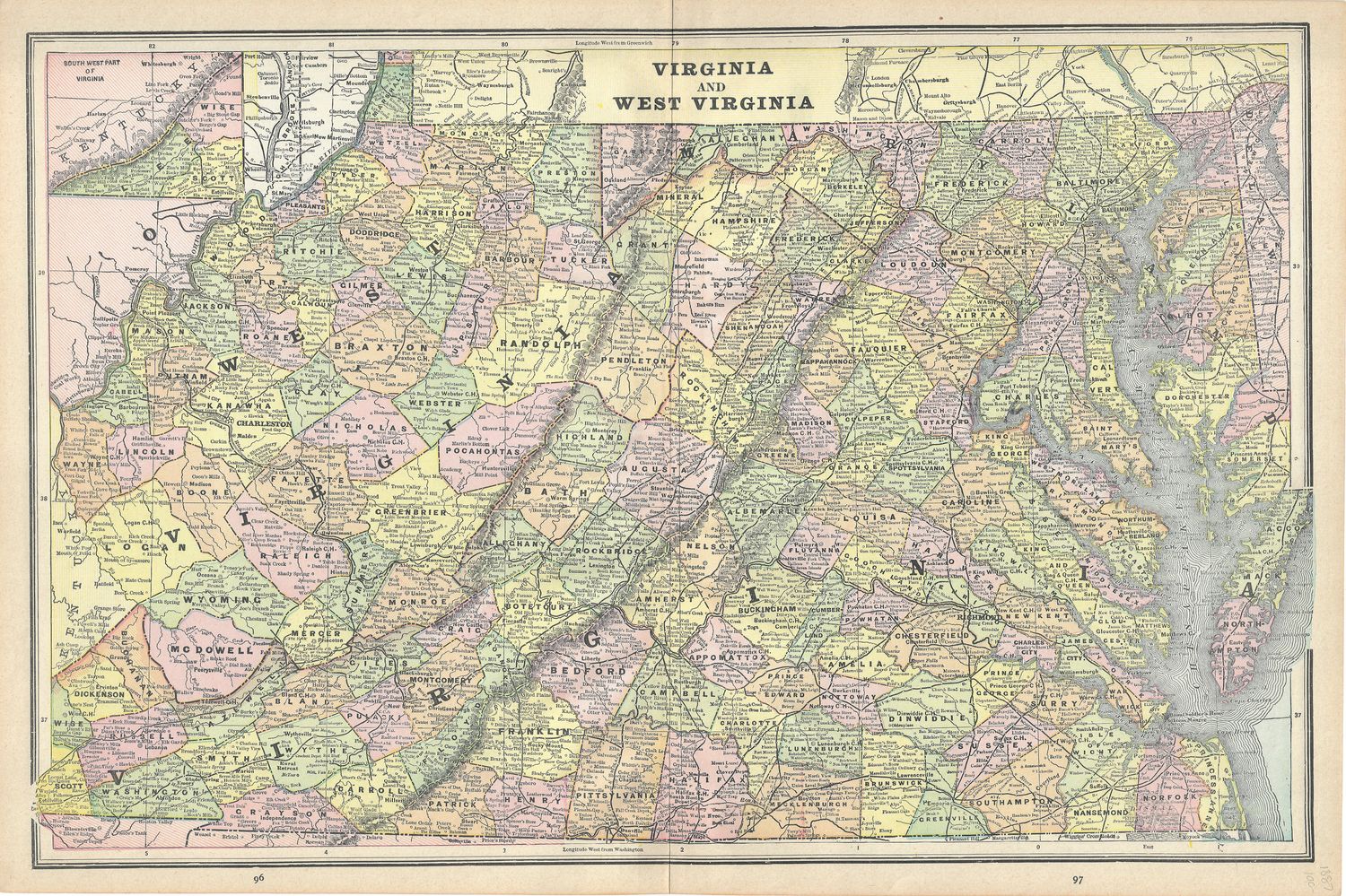 1887 Map of Virginia &amp; West Virginia by the Atlas Publishing Company