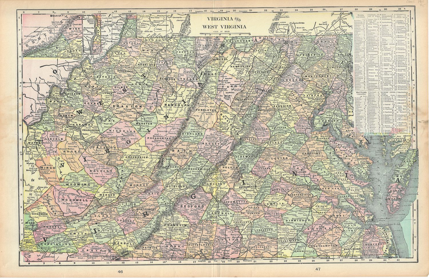 1901 Map of Virginia &amp; West Virginia by George Cram