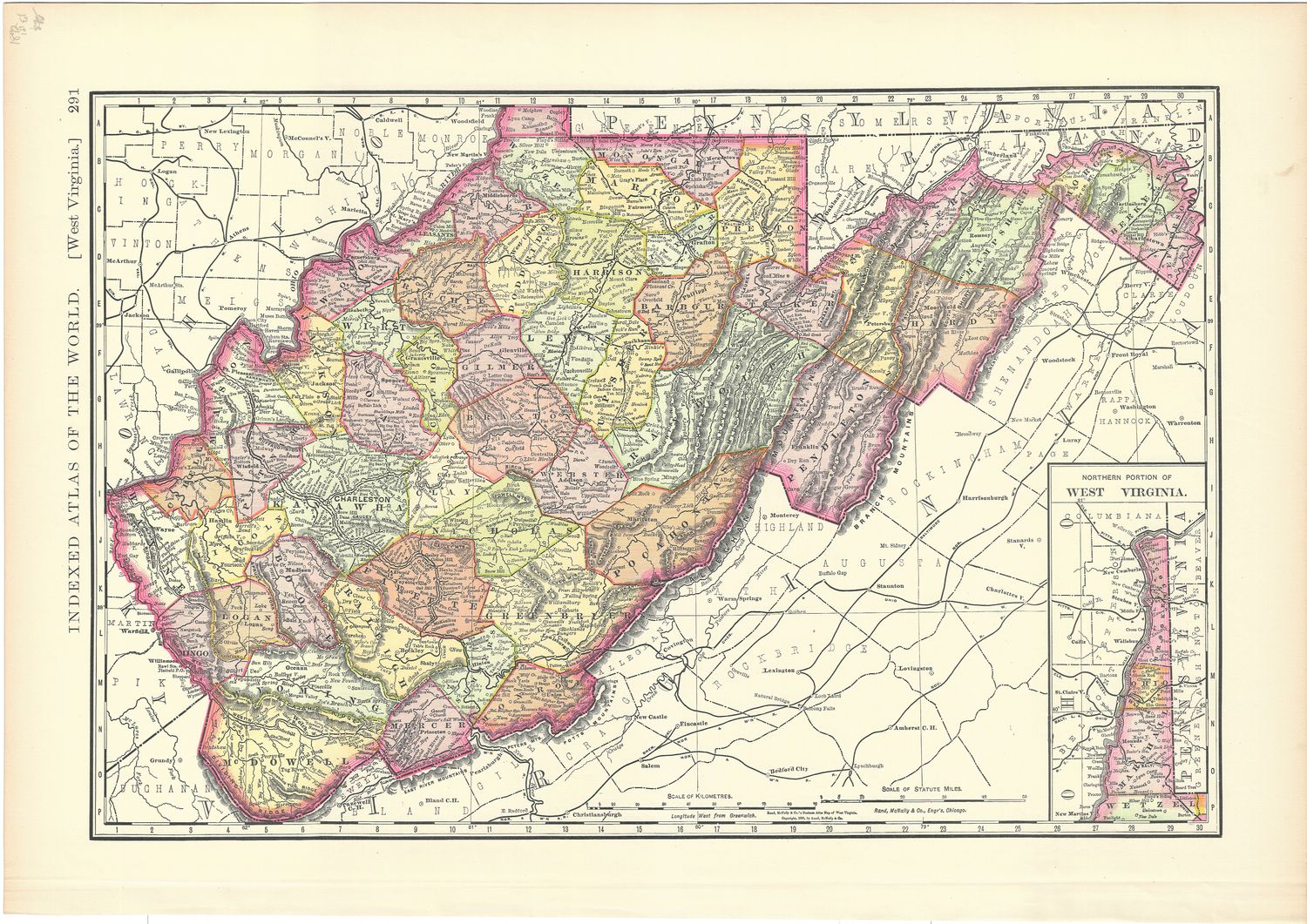 1892 Map of West Virginia by Rand McNally