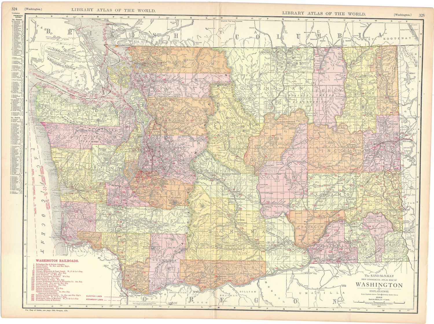 1912 Railroad Map of Washington by Rand McNally