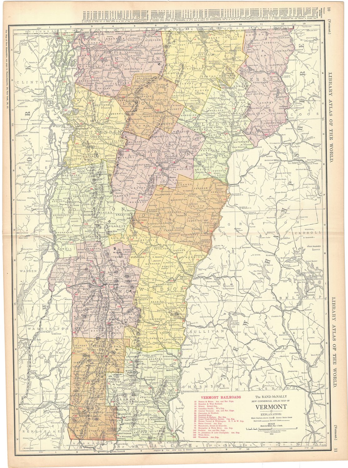 1912 Railroad Map of Vermont by Rand McNally