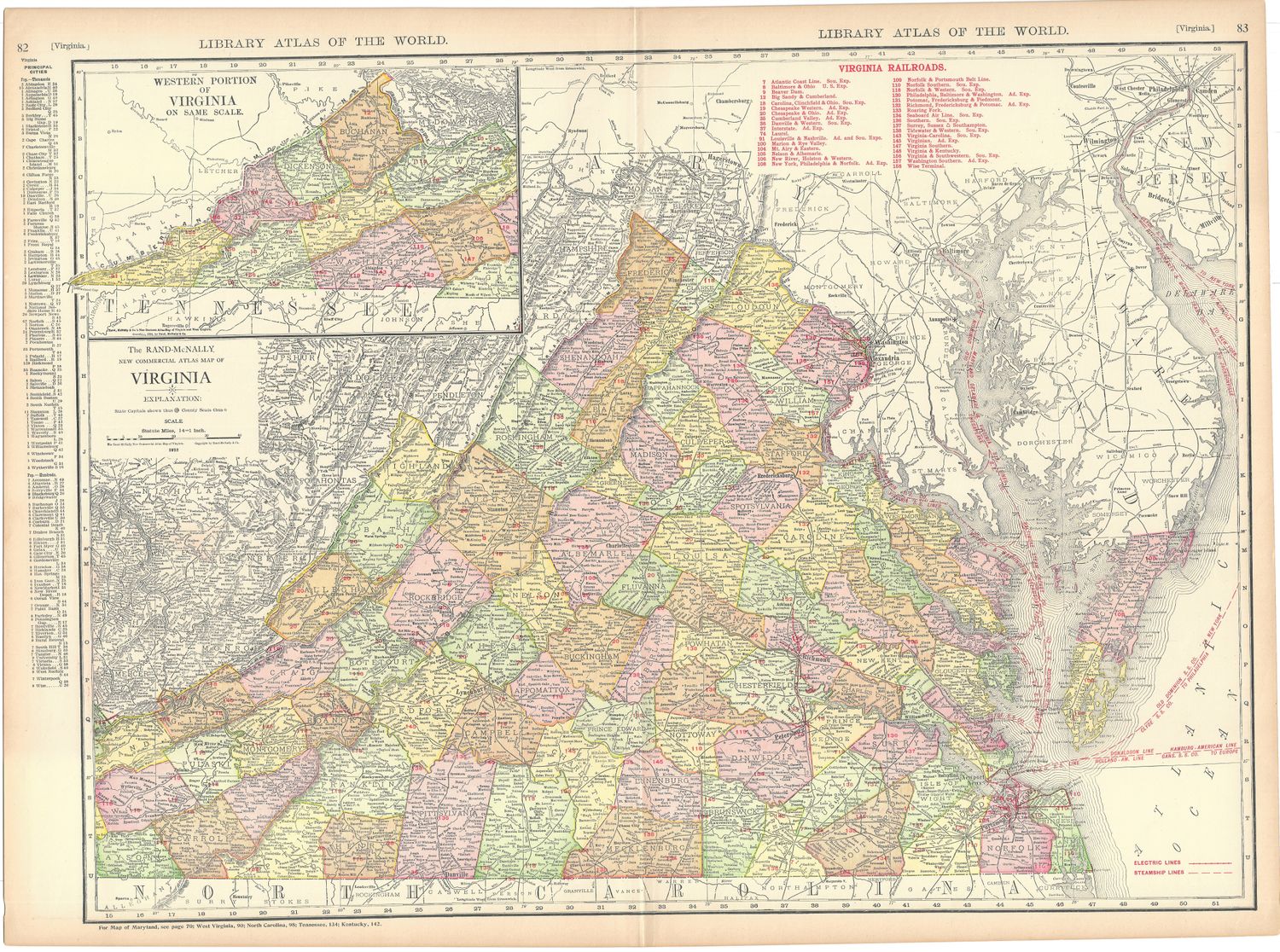 1912 Railroad Map of Viriginia by Rand McNally