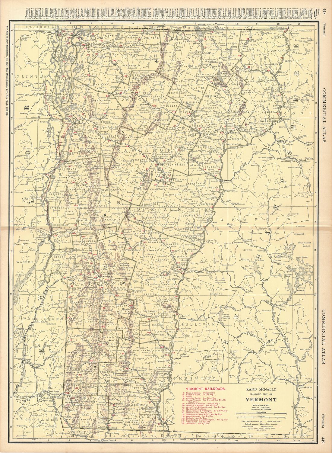 1924 Railroad Map of Vermont by Rand McNally