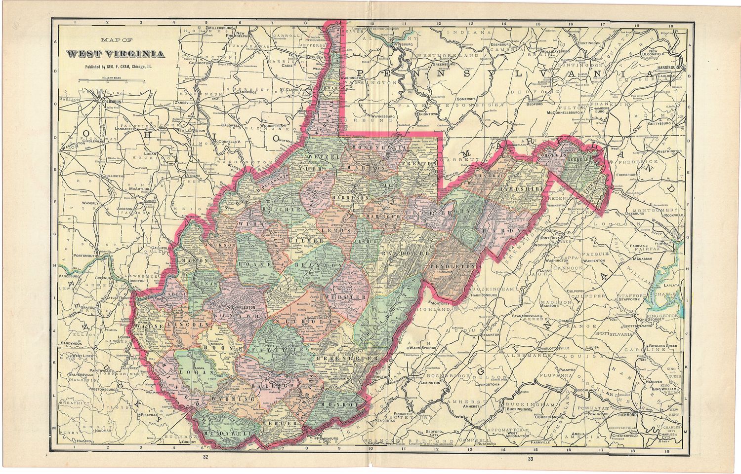 1900 Map of West Virginia by George Cram