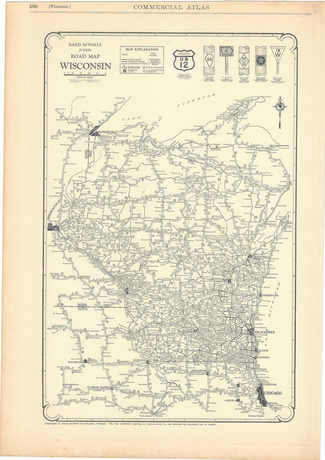 1924 Rand McNally Road and Mileage Map of Wisconsin