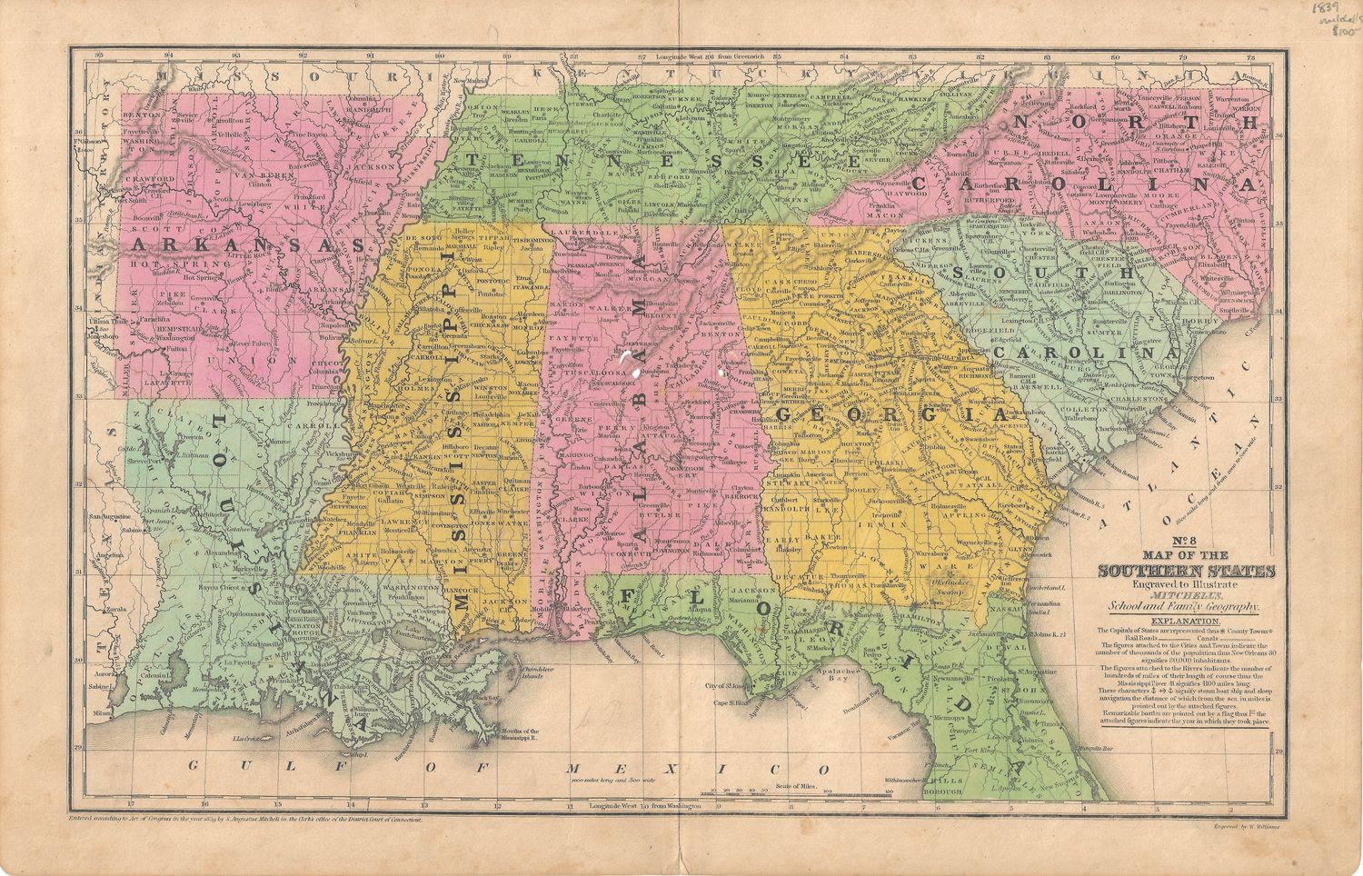 1839 Mitchell&#39;s Map of the Southern States