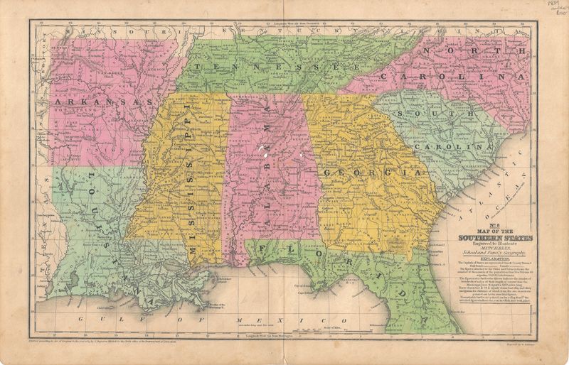 1839 Mitchell's Map of the Southern States