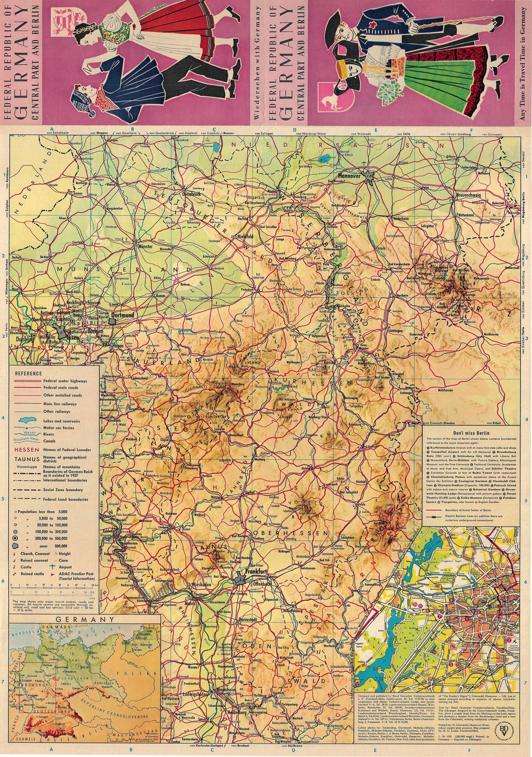 1956 Map of Germany - Central Part and Berlin