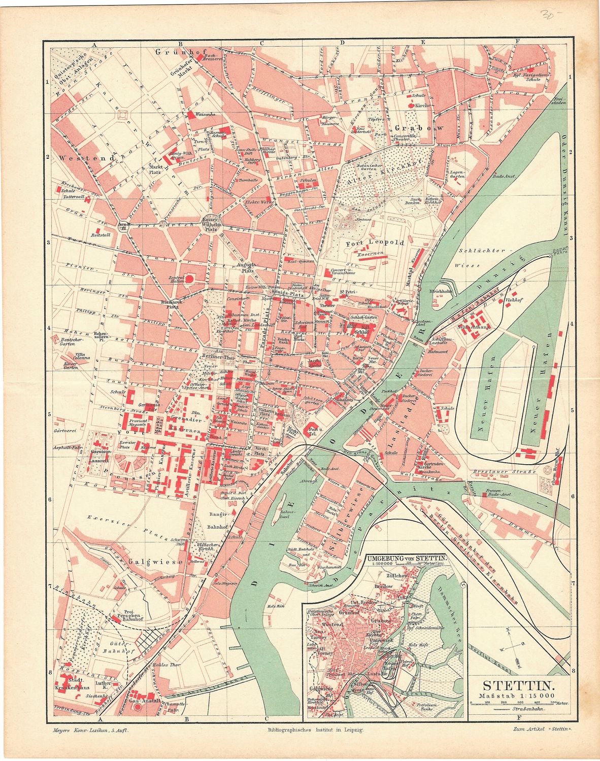 1910 Map of Stettin Germany by Leipzig Atlas
