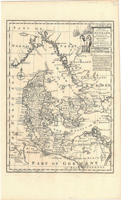 1747 Map of Denmark  by Emanuel Bowen