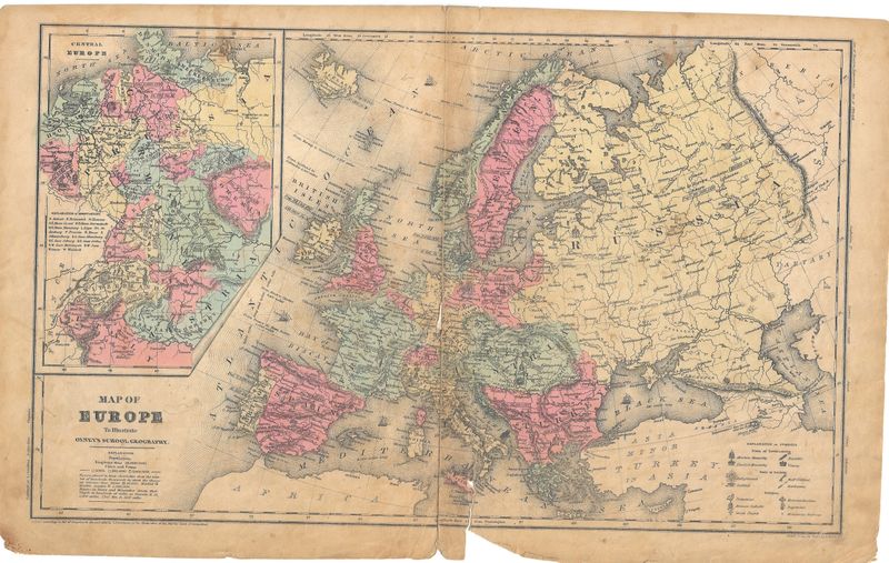 1844 Map of Europe from Olney's School Geography